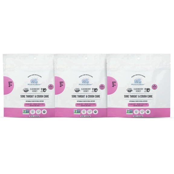 MommaBear Elderberry Honey Lollipops for Sore Throat & Cough Relief, Organic Honey Pops for Kids Ages 3+, 5 Ct (pack of 3), Gluten-Free, Dairy-Free