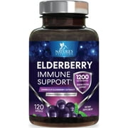 Elderberry Immune Support 1200mg Capsules - Natural Daily Wellness with Concentrated Sambucus Black European Elderberry Fruit Extract - Antioxidant Vitamin Supplement, USA Bottled - 120 Capsules