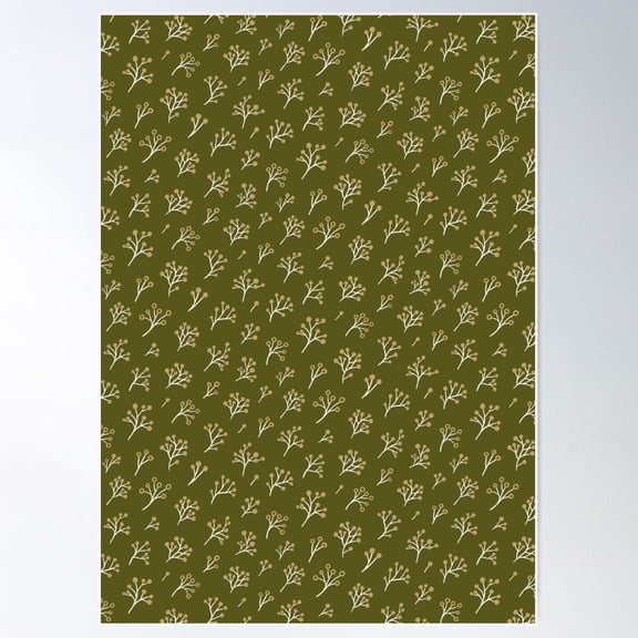 Elderberry Pattern In Olive Green Poster Wall Art, Modern Wall Decor For Living Room Bedroom, 24x36 UNFRAMED