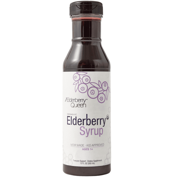 Elderberry Queen Certified Organic Elderberry Syrup Supplement for Immune Support, 12 fl oz