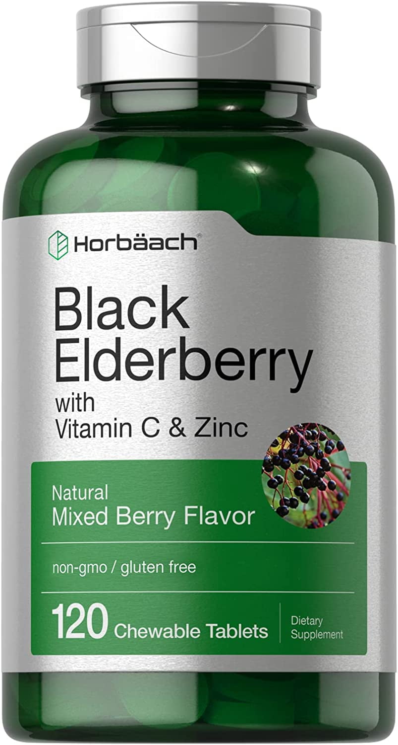 Elderberry, Zinc, Vitamin C Chewable Tablets 120 Count by Horbaach