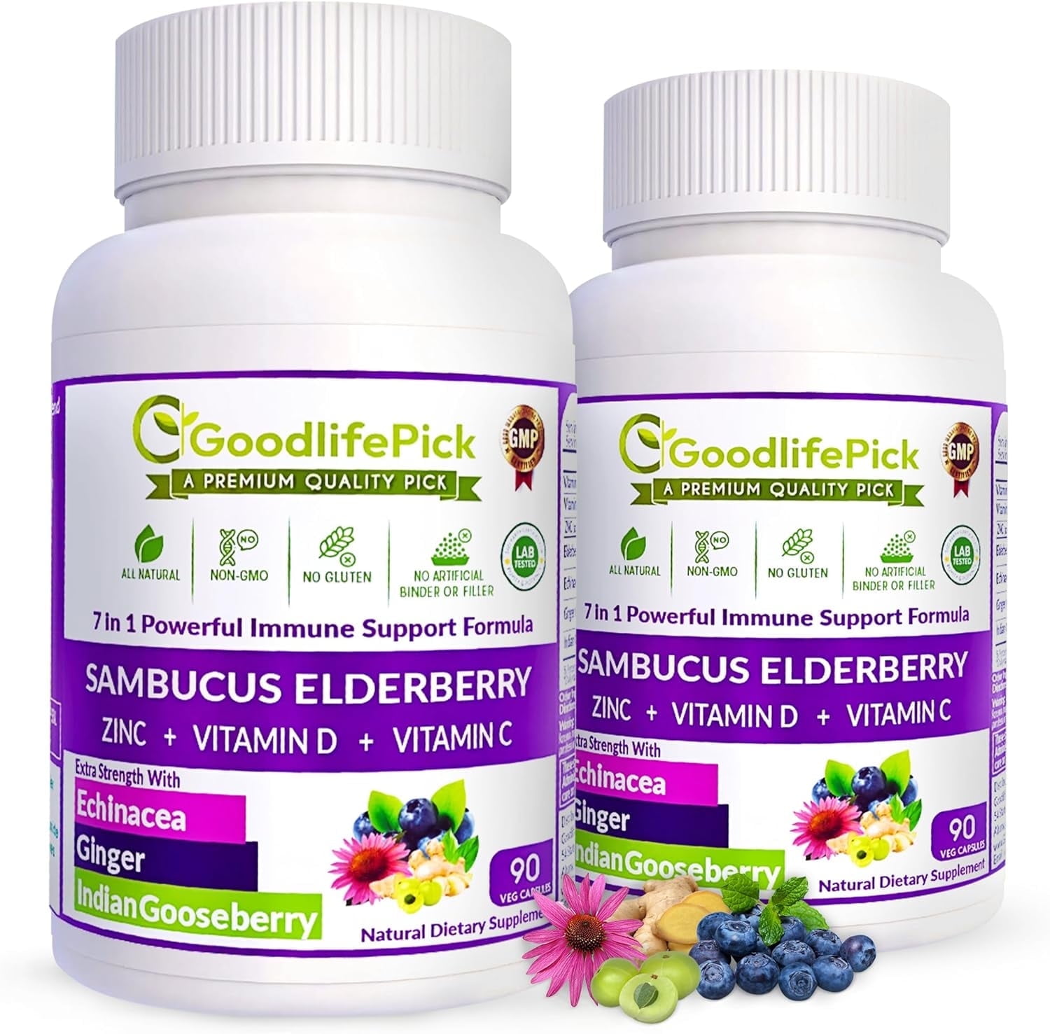 GoodlifePick Elderberry Supplement with Zinc, Vitamin C & D, Immune Support, Antioxidant, 90 Capsules