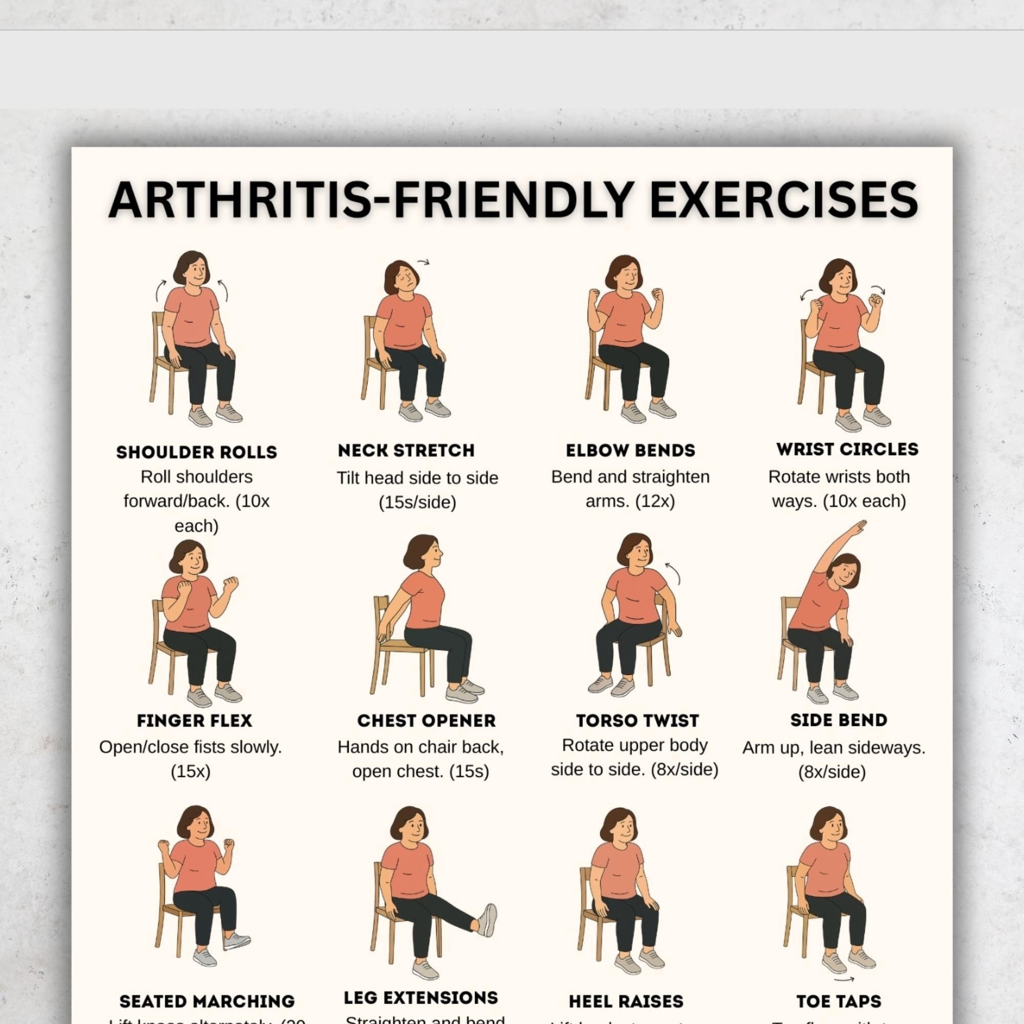 Elderly Arthritis Exercise Poster Chair Exercise Chart Standing