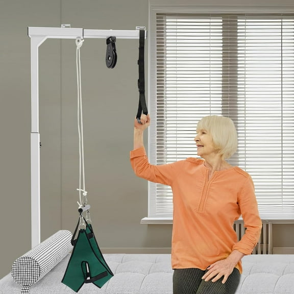 Elderly over Bed Grab Bar Trapeze, Trapeze Bar Standing Frame, Elderly Pull-up & Transfer Assist, 51" - 69" Adjustable Height, 220lbs Capacity, Stand Ladder Bed Helper for Seniors Disabled (White)