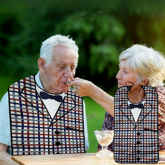 Elderly Care Bib for Eating and Drinking Double-Layer Waterproof Bib Unisex Elegant Suit-Style Dining Cloth New Christmas Decor Style-H25, D, One Size
