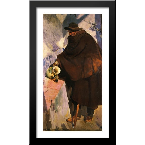 Elderly Castellano Pouring Wine 22x40 Large Black Wood Framed Print Art by Joaquin Sorolla