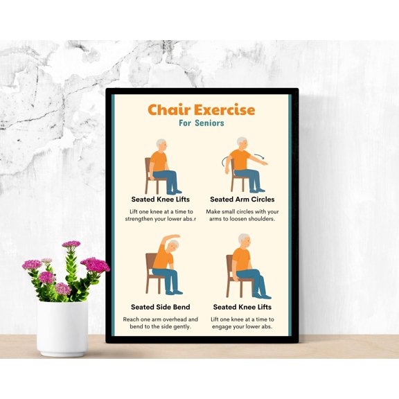 Elderly Chair Exercise Poster, Beginner Chair Exercise Poster, Low Impact Routine, Elderly Sitting At Home Exercise, Gentle Elderly Fitness Poster