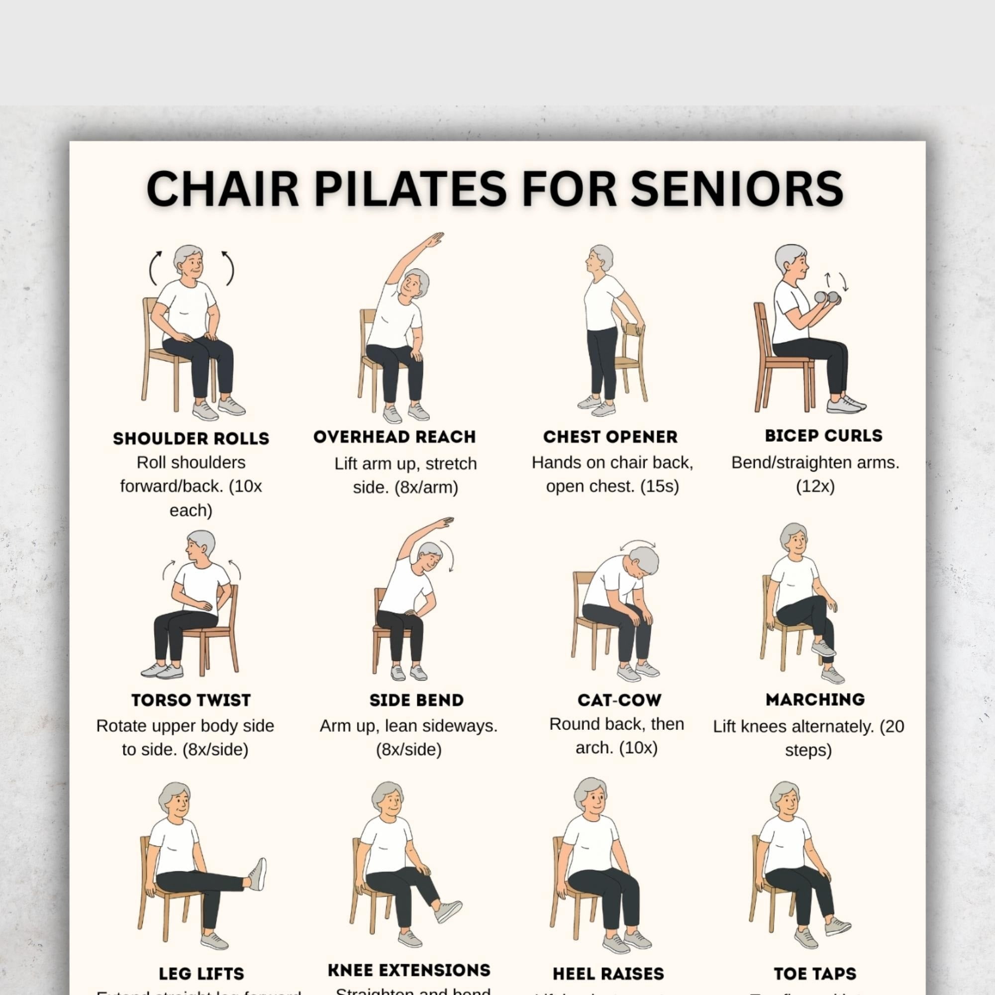 Elderly Chair Exercise Poster, Elderly Sitting Pilates Poster, Gentle ...