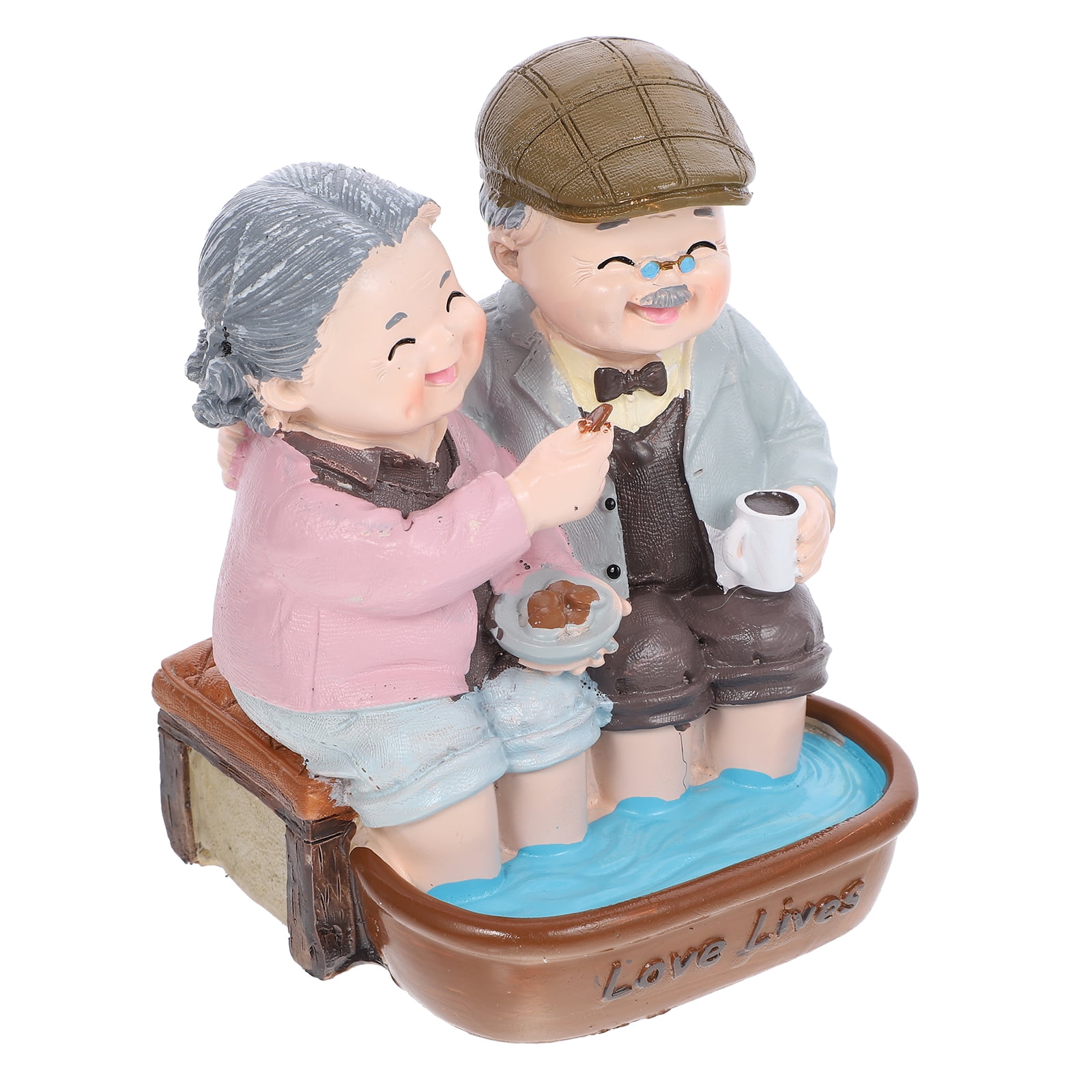 Elderly Couple Resin Figurine in Pastel Colors for Home Decor