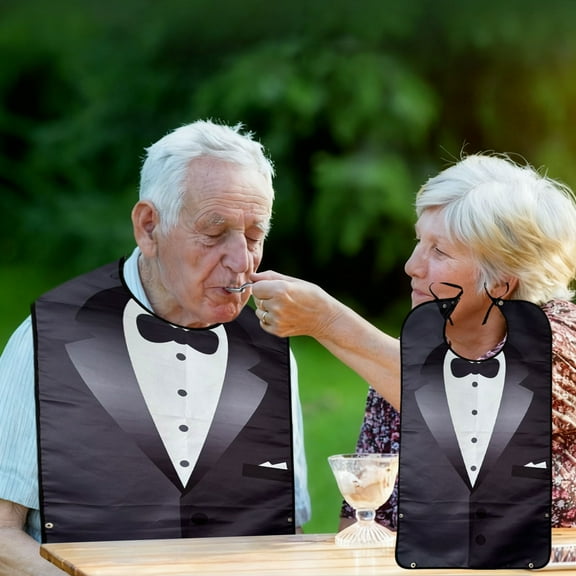Elderly Dining Bib, Waterproof Feeding Apron, Double Layer Polyester Bib, Elegant Tuxedo Style Meal Bib, Unisex Adult Care Bib, Washable Stainproof Dining Protector