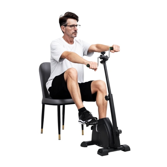 Elderly Exercise Bike, Hand Arm Leg Knee Peddler, Upper Lower Limb Rehabilitation Machine, Adjustable Fitness Equipment for Seniors, Home Pedal Exercise Bike with Gloves Handle-Black