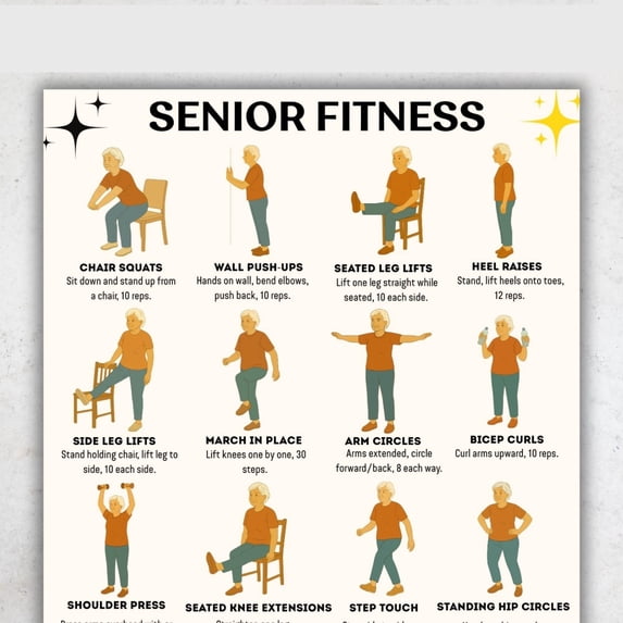 Exercise Poster Simple Elderly Fitness Poster, 16 Simple Chairs And Standing Exercise Posters ...