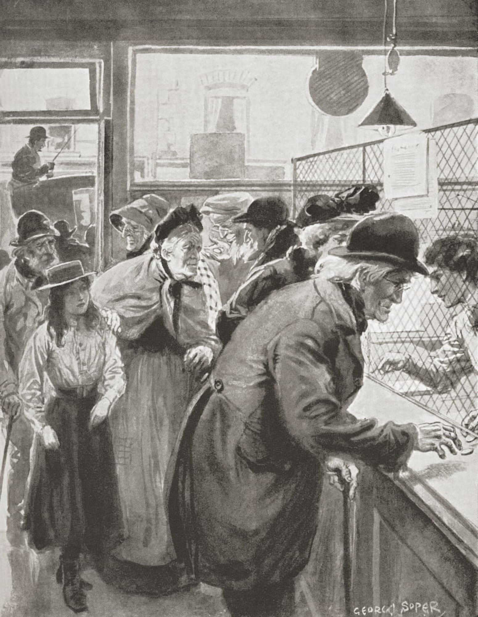 Elderly People Collecting The Old Age Pension Paid For The First Time In Great Britain In January 1909 From The Wonderful Year 1909 Canvas Art - Ken Welsh Design Pics (13 x 17)