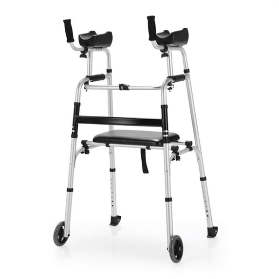 Elderly Rehabilitation Walker 330lbs 2 Modes Soft Seat 5 Inch Wear Resistant Wheels One Click Fold H Shaped Stable Design