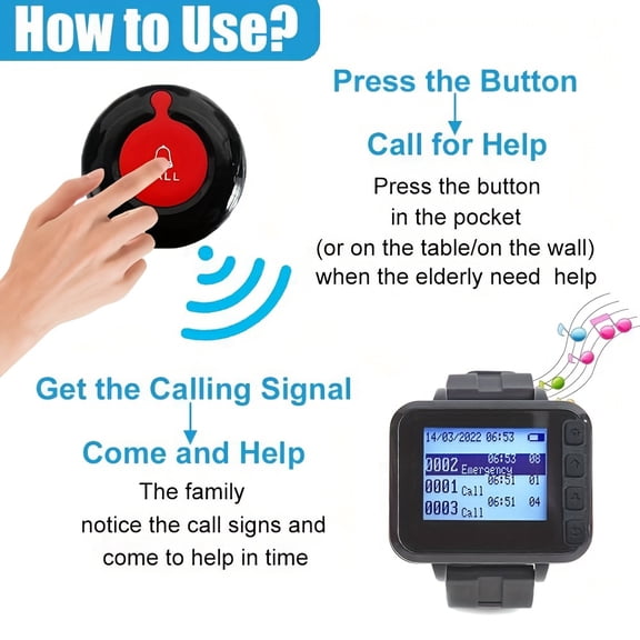 Elderly SOS Call Button Wireless Call Pager Long Range Alert System with 2 Panic Buttons And 1 Wrist Receiver