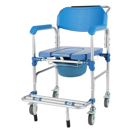 Elderly Shower Wheelchair,350lb Beside Commodes,Shower Potty Transport Chair,Bath Wheelchair Hight Adjustable,Flip Up Footrests Perfect for Handicap Disabled Travel Use