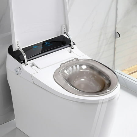 Elderly Toilet Seat Basin Women Sitz Bath with Drain Holes Wide Seating Area 39cmx36cmx12cm Portable for Standard Toilets and Commode Chair Grey