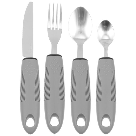 Elderly Utensils Adaptive Built Cutlery Up Bendable Spoon Handicapped People Fork Elderly set Parkinsons Non Handle Silverware (four-piece set)