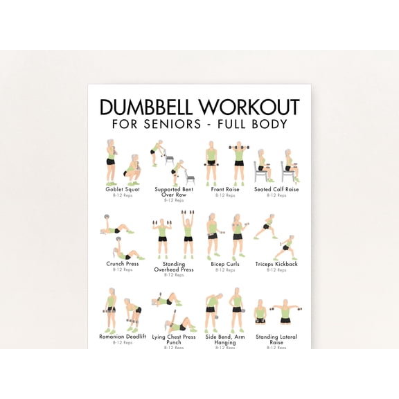 Elderly Weight Training Poster, Elderly Full Body Dumbbell Training Poster, Complete Guide - Pictures And Written Instructions