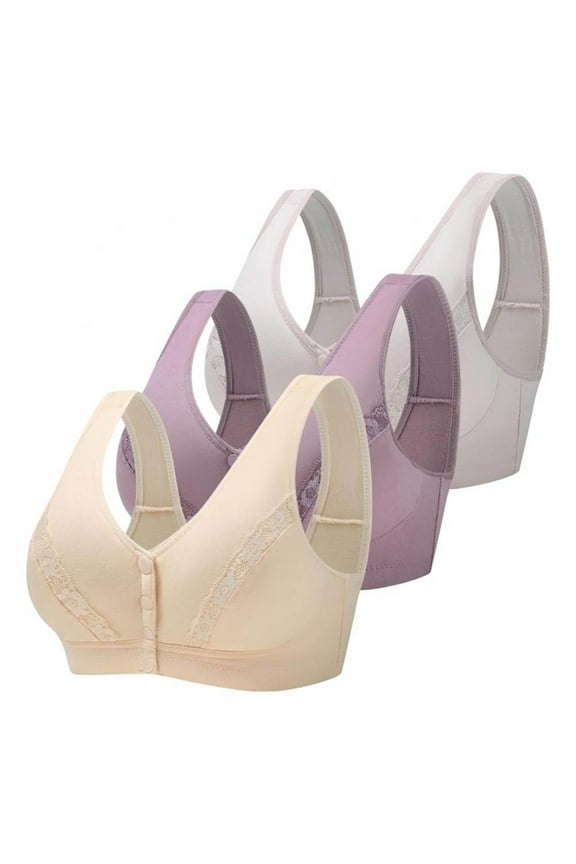 Elderly Women Bras 3 Pack Front Closure Soft Cup Seamless Comfortable Supportive Undergarments for Daily Wear 3PCS