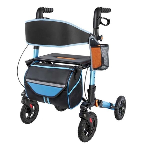 Lightweight and Easy to Fold All Terrain Walker, Capable of Carrying 350 Pounds, with a 6-Speed Adjustable Handle Height, and an Aluminum Walker with 8-inch Rubber Wheels (BLUE)