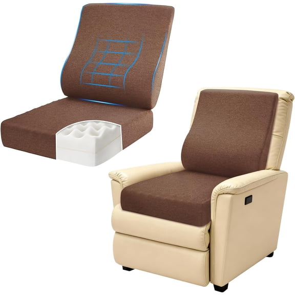 Elderly dual-use rocking chair cushion, egg crate foam seat cushion and ergonomic back support pillow, non-slip rocking chair cushion for long periods of sitting to reduce muscle fatigue, brown
