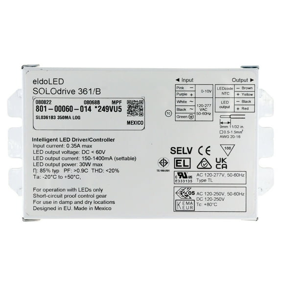 EldoLED SOLOdrive-361/B Intelligent LED Driver/Controller, 60Vdc, 150-1400MA, 30W, 120-277V