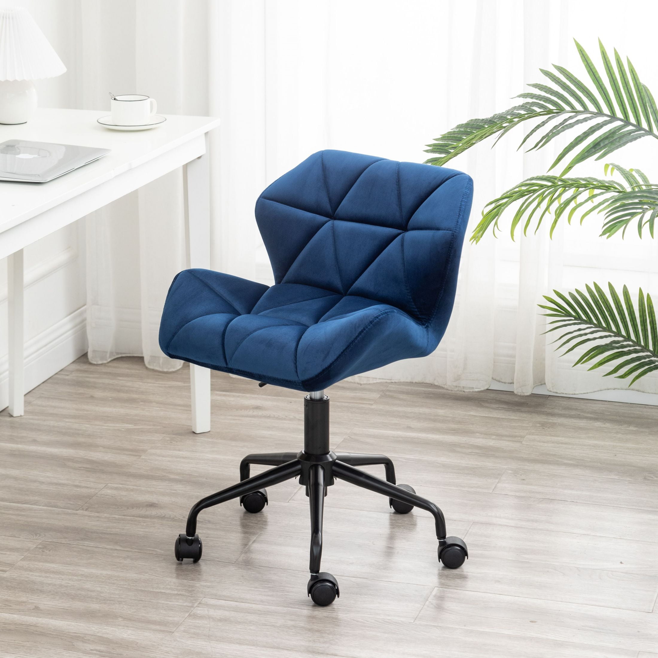 Blue Velvet Armless Swivel Office Chair