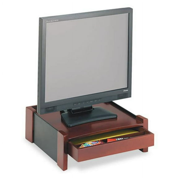 Eldon Office Products 81776 Monitor Stand, Drawer/Cord Organizer, 14 1/2 x 13 1/2 x 5 1/8, Black/Mahogany