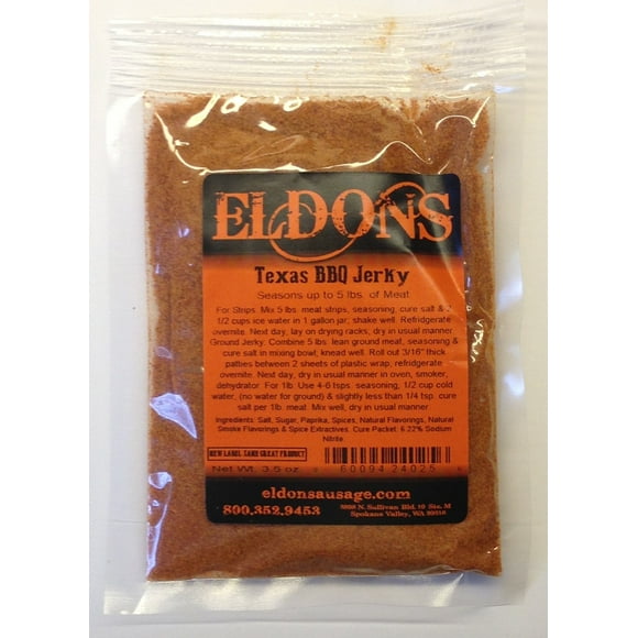 Eldon's Texas BBQ Jerky Seasoning with Cure Seasons 5 Pounds of Meat