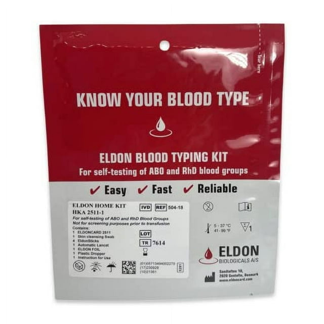 Eldoncard Blood Typing Kit, 2 Tests, Know Your Blood Type, Instant Home Testing Kit, A, O, B