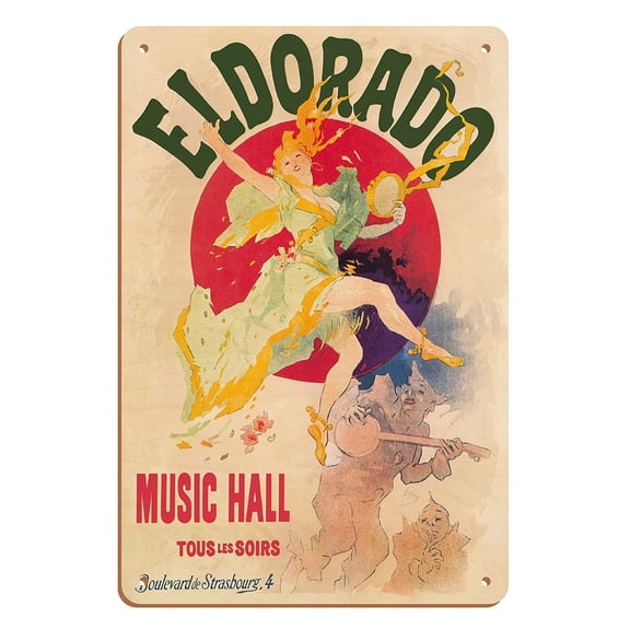 Eldorado Music Hall - Paris France - Vintage Music Poster by Jules Chéret - 8 x 12 inch Vintage Wood Art Sign