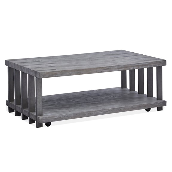 Magnussen Eldridge Rectangular Cocktail Table with Casters Weathered Gravel