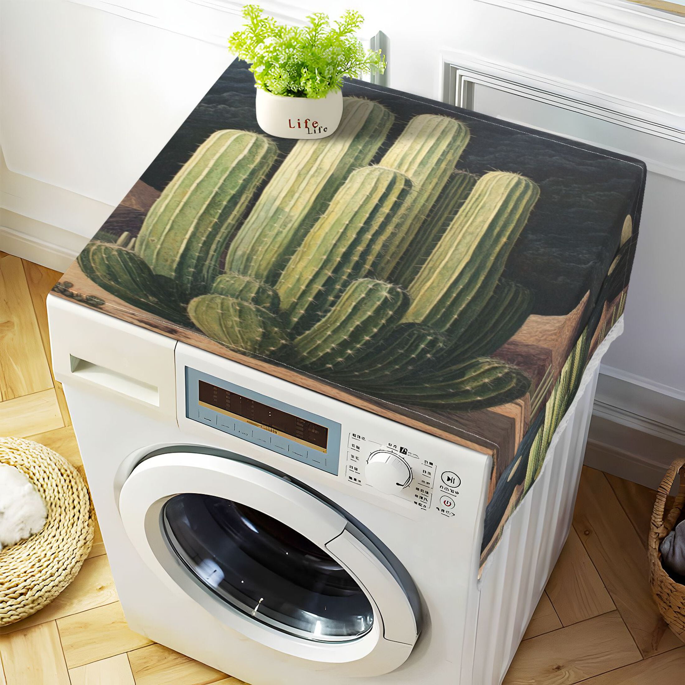 Eldritch CactusWasher and Dryer Covers Dust-Proof and Oil Resistant Fridge Cover with 4 Storage Pockets Washing Machine Top Cover for Laundry Kitchen Home 51.2 x 22 In