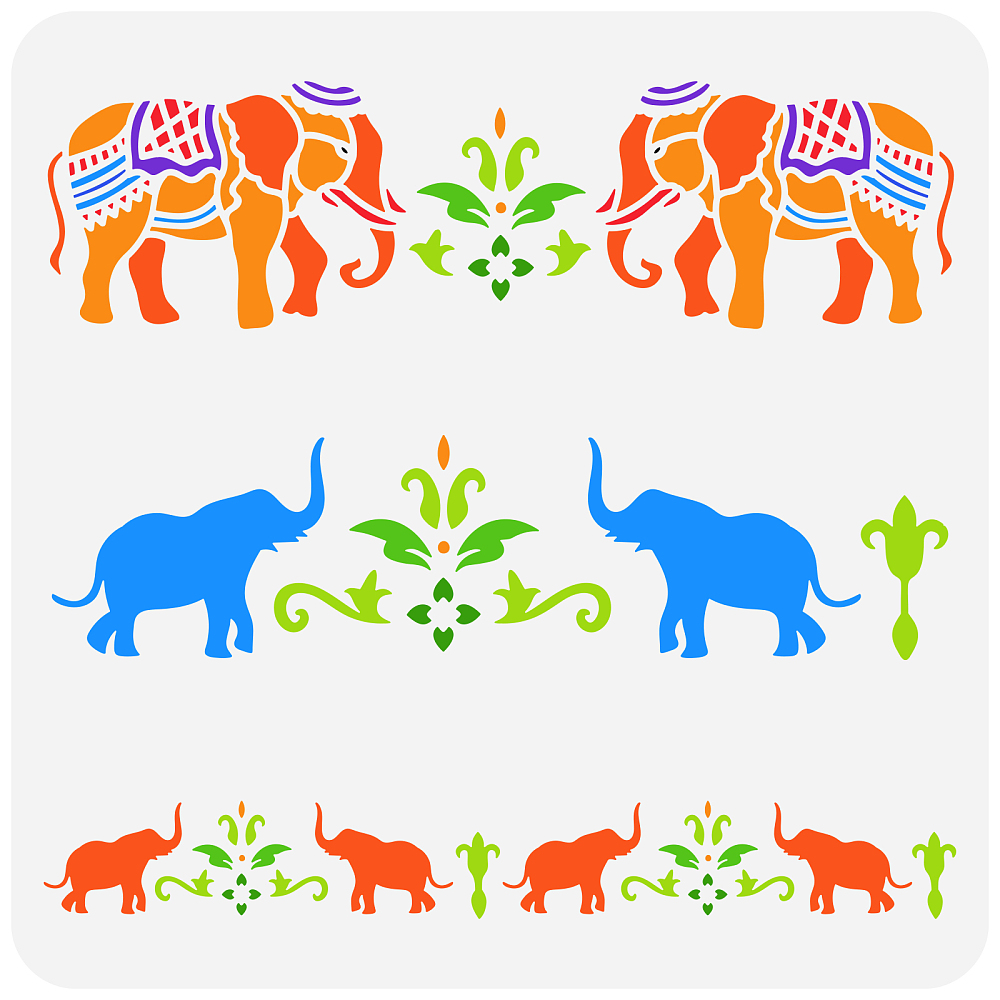 Ele ant Border Painting Stencil 11.8x11.8inch Reusable Indian Ele ant ...