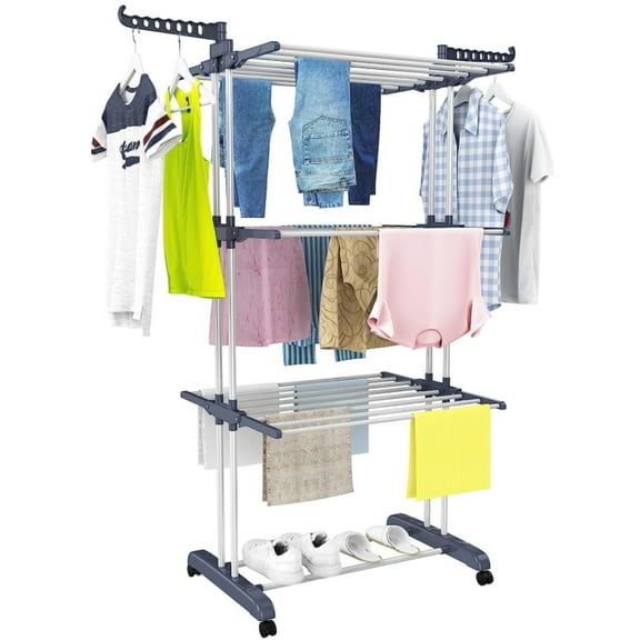 Ele-mall Drying Rack for Clothes Foldable Stainless Steel, 4-tier, 67.7"(H)