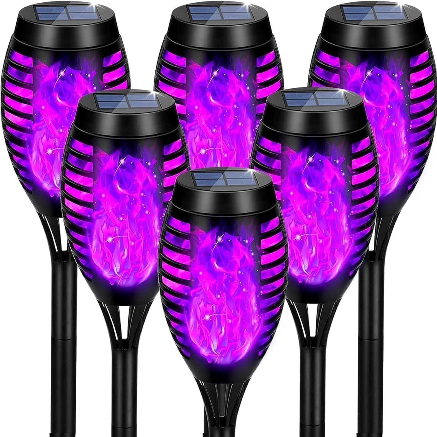 Ele-mall2022 LED Solar Flickering Flame Landscape & Walkway Lights, Purple, 6 Pack
