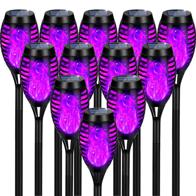 Ele-mall2023 Solar Outdoor Waterproof LED Mini Solar Torchlights Auto On/Off, Purple, 12 Pack
