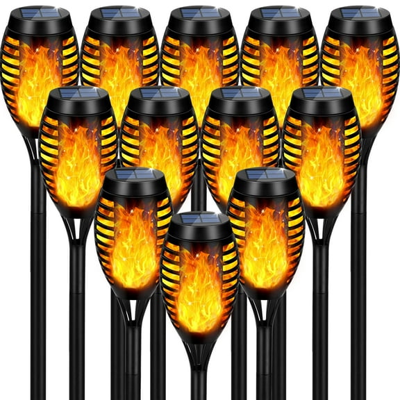 Ele-mall2024 Solar Tiki Torches, Flickering Flame & Waterproof, Solar Powered, 12-Pack