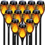 Ele-mall2024 Solar Tiki Torches, Flickering Flame & Waterproof, Solar Powered, 12-Pack
