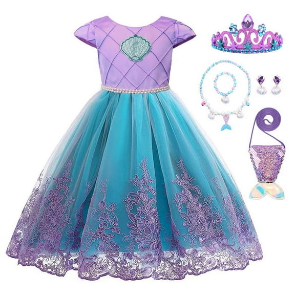 EleFairy Girls Mermaid Dress Kids Mermaid Costume Gown Princess Dress Up Outfits for Birthday Party (4T/110)