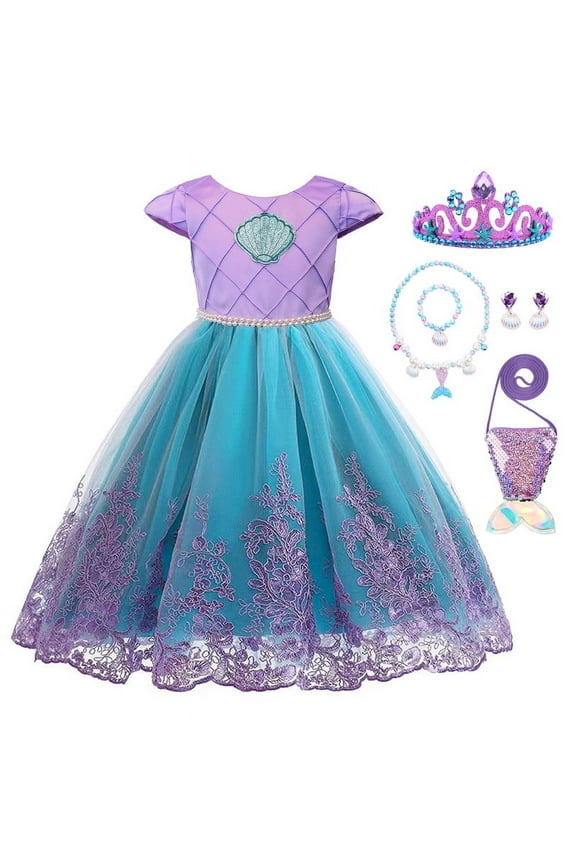 Girls Mermaid Dress Kids Mermaid Costume Gown Princess Dress Up Outfits for Birthday Party (4T/110)