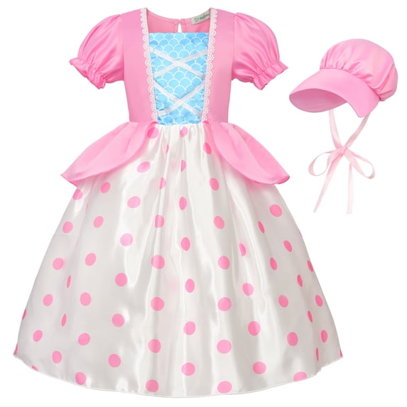 EleFairy Girls Pink Polka Dot Princess Costume Dress Up Outfits with Hat (3T/100)