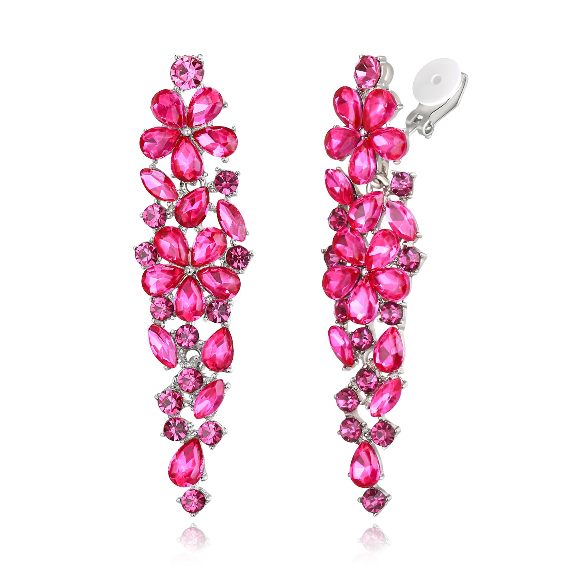 EleQueen Sparkle Marquise Rhinestone Crystal Statement Clip-On Dangle ...