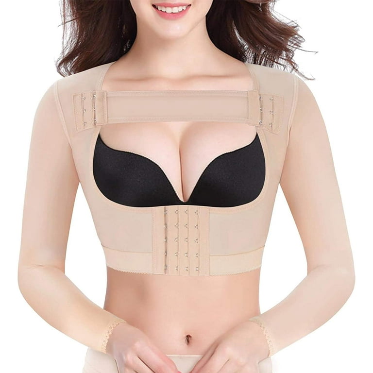 Eleady Upper Arm Shaper Post Surgical Slimmer Compression Sleeves Humpback  Posture Corrector Tops Shapewear for Women…(Beige Small) 