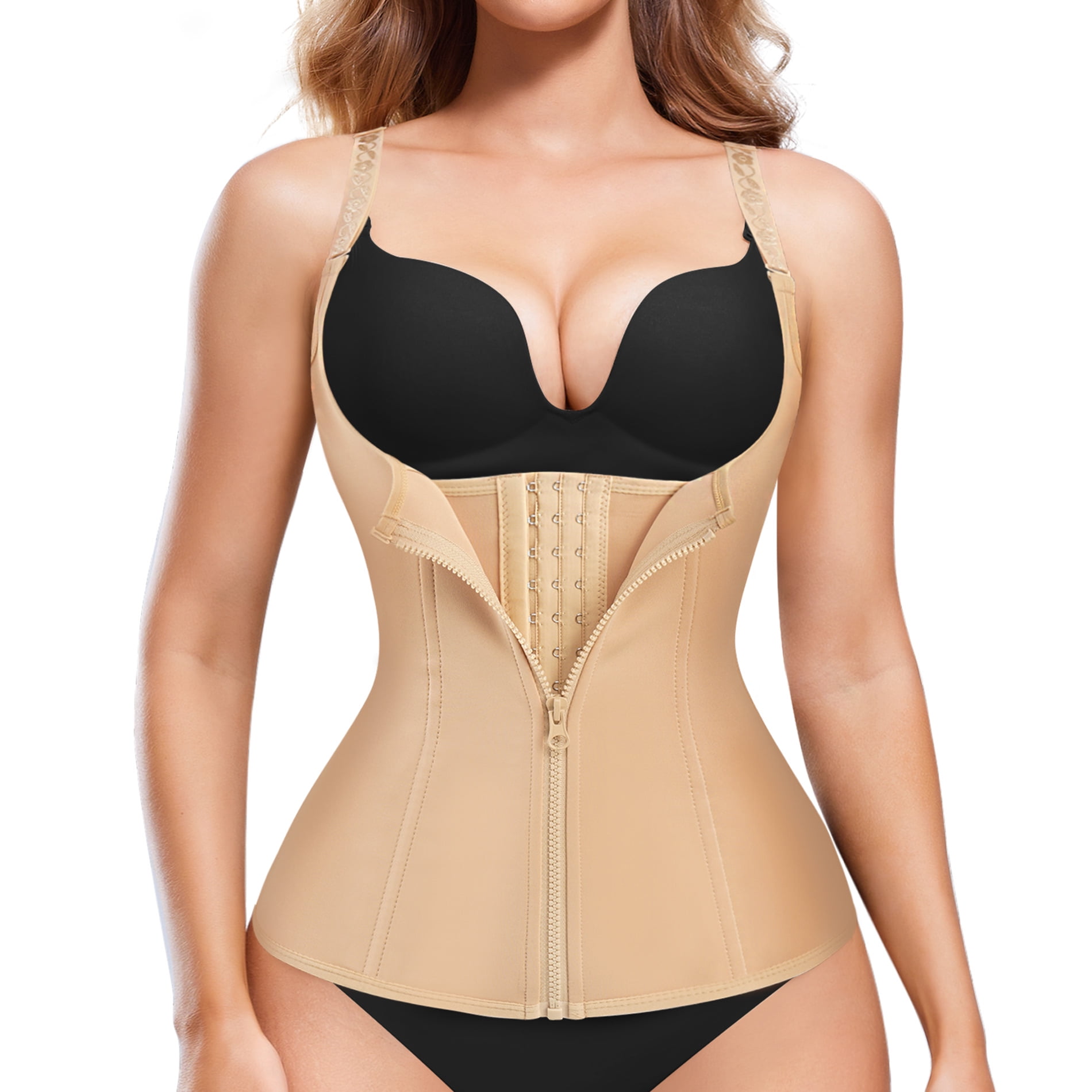 Eleady Waist Trainer Corset Vest Waist Cincher Tank Top Waist Trainer Corset Zipper Vest Beige Medium Walmart