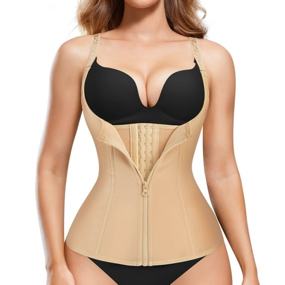 Eleady Waist Trainer Corset Vest Waist Cincher Tank Top Waist Trainer Corset Zipper Vest(Beige XX-Large)