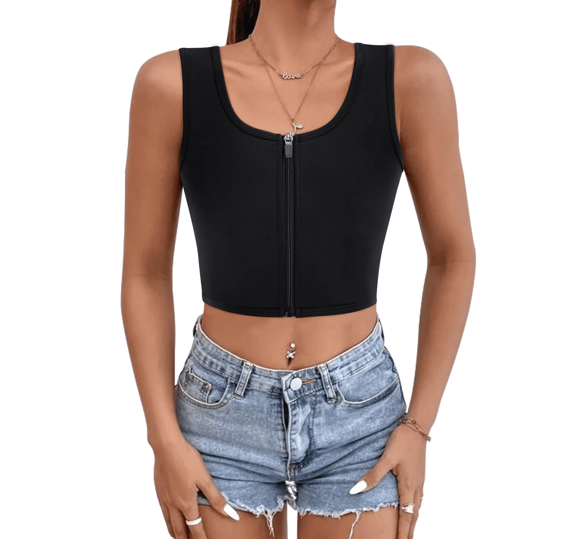 Eleady Women Chest Binder Zip Up Bra Chest Bra Bustier for Women Short  Corset Zip Up Elastic Tank Top(Black Large)