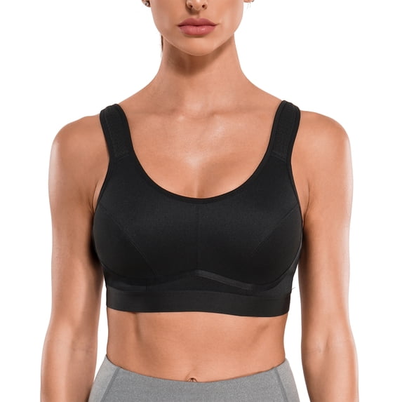 Eleady Women High Impact Sport Bra Full Support Wireless Bras Workout Racerback Yoga Athletic Bra Adjustable Straps(Black Small)