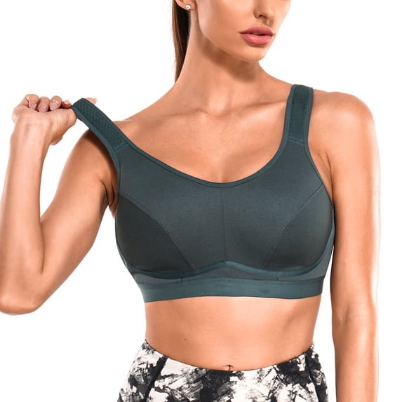 Eleady Women High Impact Sport Bra Full Support Wireless Bras Workout Racerback Yoga Athletic Bra Adjustable Straps(Green Medium)